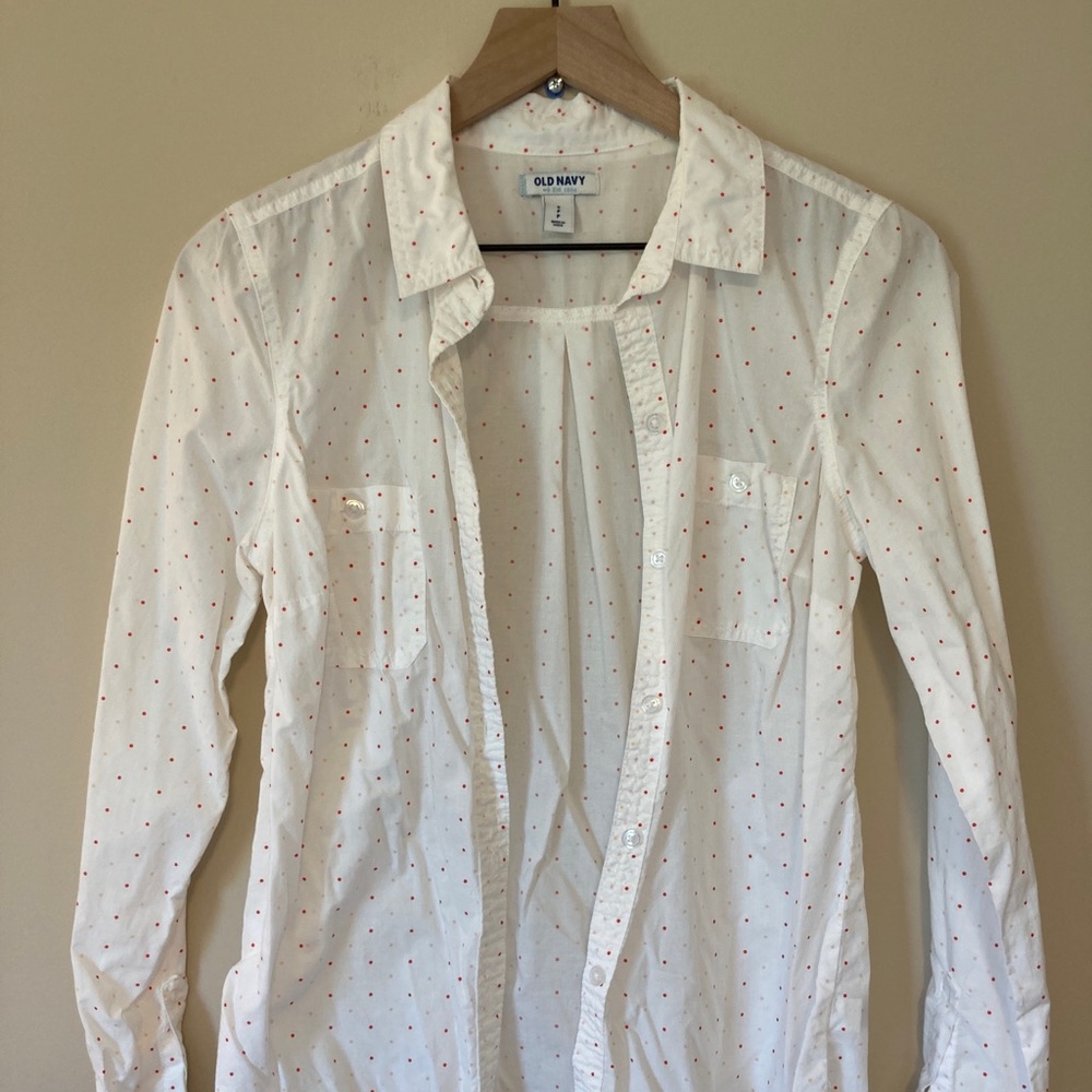 Old Navy White Red Orange Polka Dot Blouse Top S